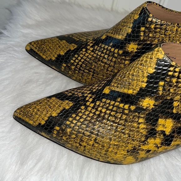 JOIE Rines mustard yellow/ black snakeskin print slingback pointed heel sz 38.5 - Picture 2 of 14